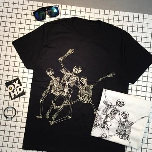 Horro Skull gothic Unisex Printed loose Women T-shirts Harajuku Oversized T-shirt Females Summer T-Shirts with Short Sleeve Top