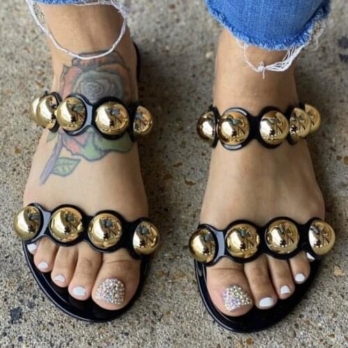 2020 Fashion Summer Metal Decoration Women Flat Slippers Platform Toe Fashion Beach Outdoor Female Ladies Shoes Zapatos De Mujer