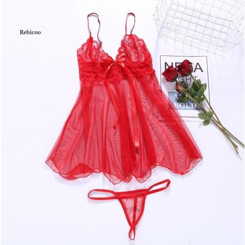 Womens Dress Lace Sexy Lingerie Front Slit Nightdress Plus Size