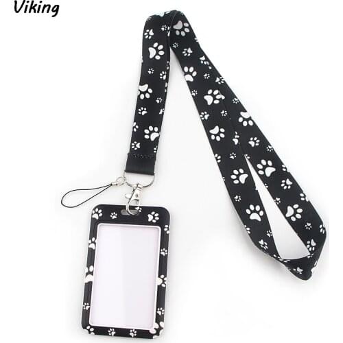 20pcs/lot G1557 Cartoon Dog Footprint Card Holder ID Holder Flower Woman Bus Card Holder Staff Card With Lanyard