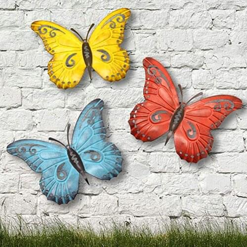 3PCS/Set Metal Butterfly Wall Artwork for Garden Decoration Miniatures Statues Animal Outdoor Decor and Sculptures for Miniature