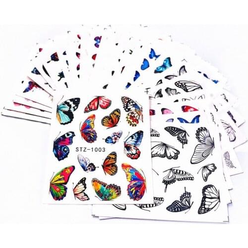 30pcs/Set Butterfly Waterslide Nail Stickers Blue Colorful Butterfly Water Transfer Nail WRAPS Nail Art Water Transfers Decals