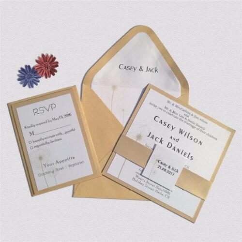 30pcs/lot classic dandelion with personalized liner envelop invitation and RSVP set L202S024
