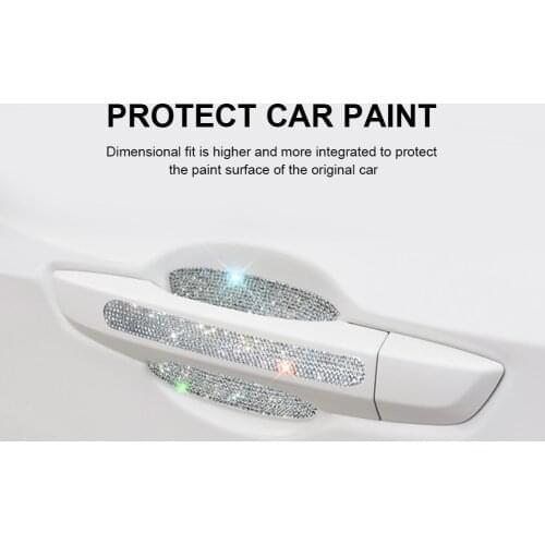 8pcs Bling Car Kit Car Door Handle Protector Shiny Rhinestones Scratch-Resistant Stickers Door Cup Handle Protective Film