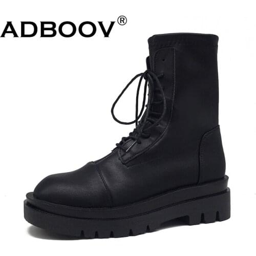 ADBOOV Fur Lining Ankle Boots Women Fashion Back Zip Women Boots Increased PU Leather Shoes Women