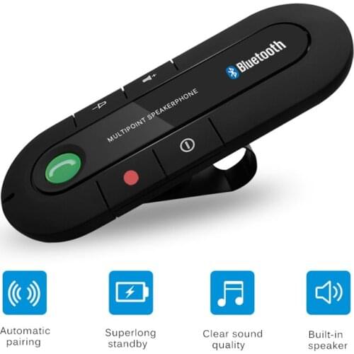 LAMJADBluetooth Handsfree Car Kit Wireless Bluetooth Speaker Phone MP3 Music Player Sun Visor Clip Speakerphone with Car Charger