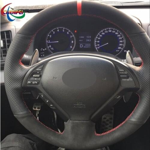 DIY Black Suede Car Steering Wheel Cover For Infiniti G G25 G35 G37 EX EX35 EX30 EX37 Q Q40 Q60 QX50 2014-2018 Car Accessories