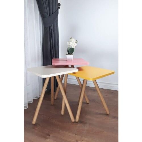 Color Triple Zigon Coffee Table Wood Pedestal Square Design Pastel Colors Yellow Cream Pink