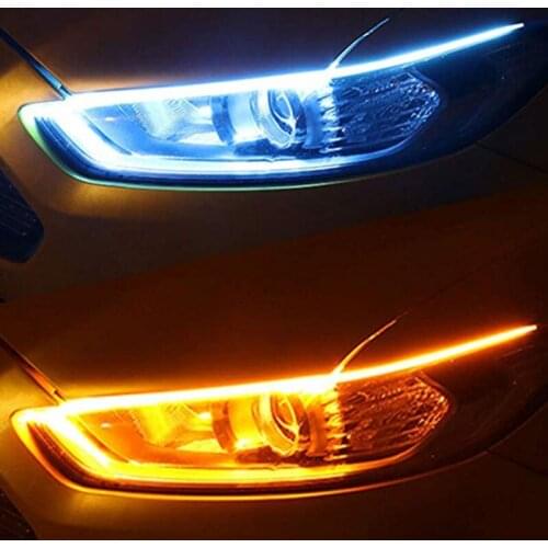 Daytime Running Light Flexible Soft Tube Guide Car 2x Ultrafine 30 45 60cm LED Strip White Red Turn signal Yellow Waterproof