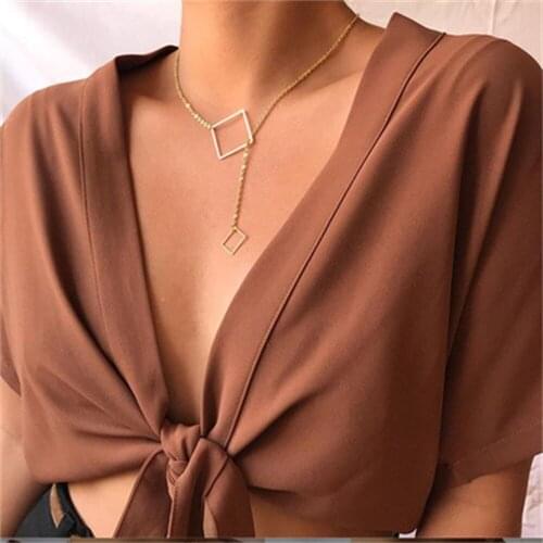 European and American cross-border new clavicle chain creative retro simple geometric square pendant necklace temperament sweate
