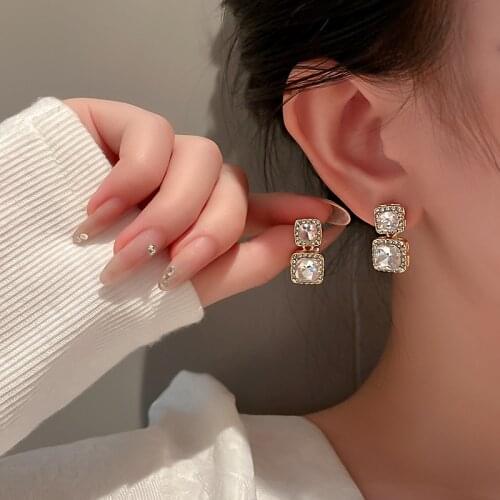 FYUAN Square Zirco Crystal Earrings for Women Bijoux Geometric Dangle Earrings Fashion Jewelry