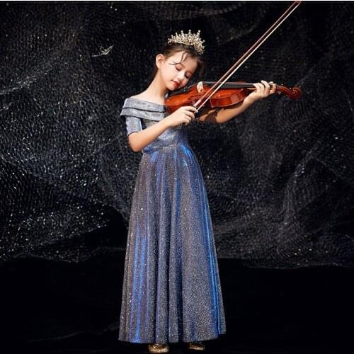 Blue Children Princess Cheongsam Kids Girls Chinese Dress Oriental Style Party Dresses Long Baby Chinese New Year Clothes Es