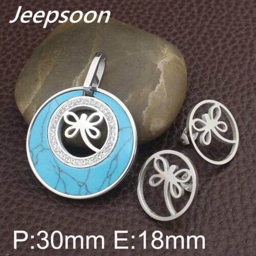 HOT selling New Fashion Round Dragonfly Jewelry stainless steel jewelry sets pendant + Earrings for women & girls SBJFOLBH
