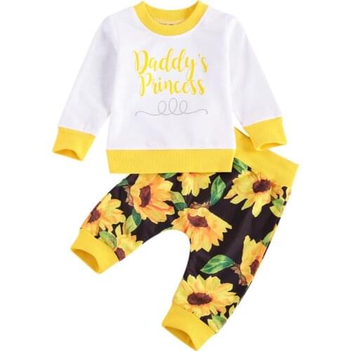 Child Girl Set Children Clothes Color Shirt Crew Sunflower Pants Two Piece Outfits Clothing