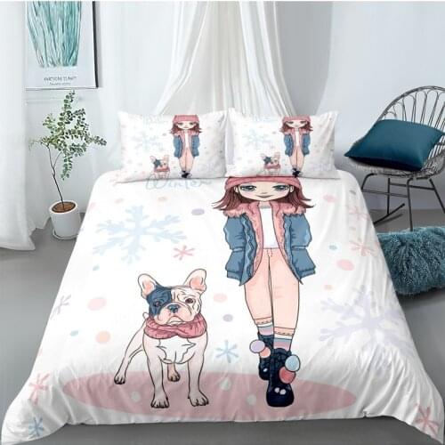 Printed Cartoon Cute Fashion Girls Bedding Set Winter White Duvet Cover 90x190 Children Twin Single Size Home Decor Bedclothes
