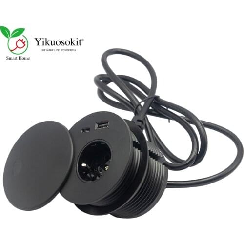 Round Mini EU Plug Power Socket With Cover 5V 2.1A USB-A Type-C Charging Desktop Grommet Tabletop Socket CE Rohs Certification