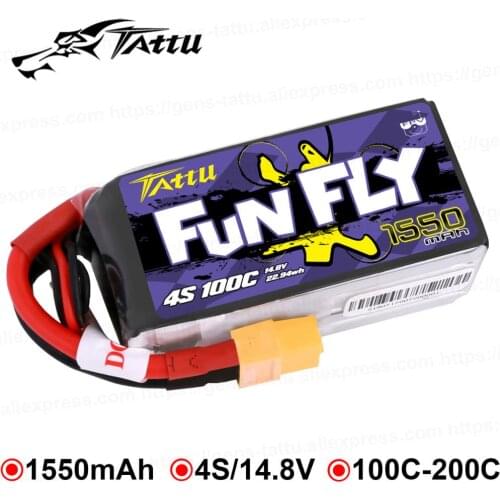 Tattu FunFly Lipo Battery 1550mAh 100C 14.8V Lipo 4S Battery XT60 Plug for RC Helicopter Drone Boat Airplane Racing Drone
