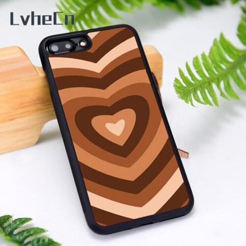 LvheCn Silicone Rubber Phone Case Cover for iPhone 6 6S 7 8 Plus X XS XR 11 12 Mini Pro Max Brown Heart