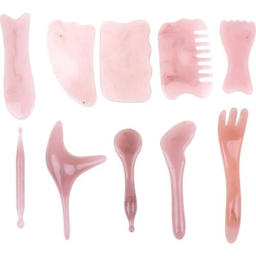 New 11Styles Natural Rose Quartz Stone GuaSha Facial SPA Massage Gua Sha Board Body Massager China Traditional Scraping Healing