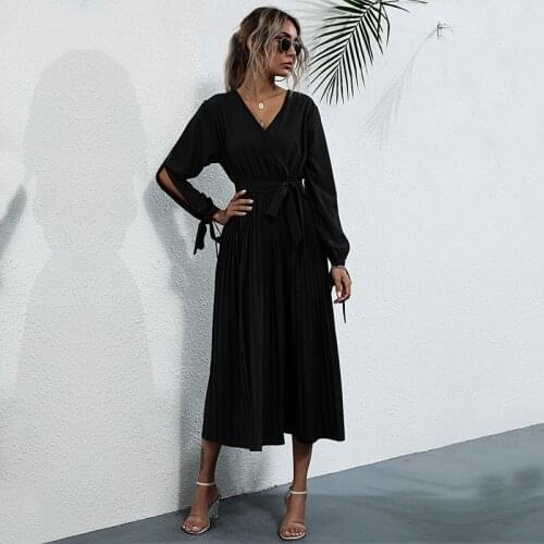 Fashion Long Solid Dress Women Casual Full Sleeve High Waist Autumn Winter Bandage Dress For Women 2020 New Elegant
