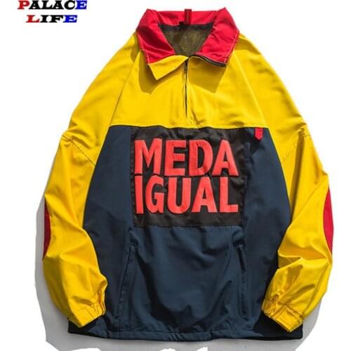 Men Harajuku Patchwork Jackets Coats 2021 Fashion Color Block Streetwear Vintage Windbreaker Korean Casual Bomber Jackets