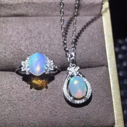 Natural opal set, transform color, glamour fashion, popular gems, ladies' favorite, 925 silver send chain