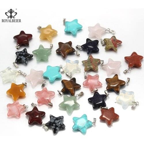 ROYALBEIER 10PCs Natural Stone Crystal Pendant Mix Color Random Stars Charms Agates Stone Diy Jewelry Making Necklace Pendant