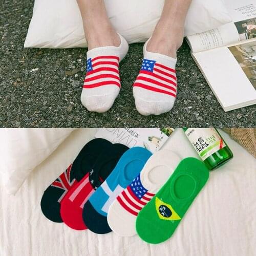 5 Pairs Happy Socks Men Spring Summer Invisible Boat Sock Non-slip Silica Fashion Cotton Striped Colorful Flag Art Sock Meias