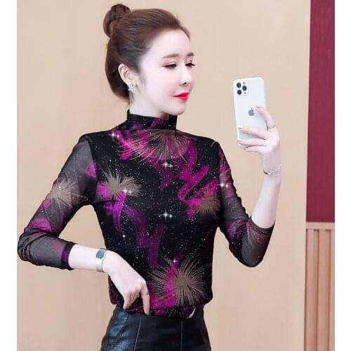 2021 autumn new Korean style fashionable western-style blouse is thin elastic bottoming shirt