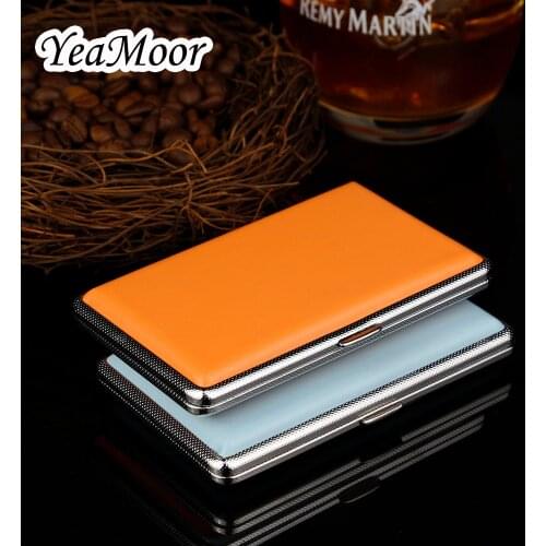 New Cigarette Case Solid Color Smoking Box for 14 or 20 Cigarettes High Quality Leather Cigarette Box Portable Cigarette Bag