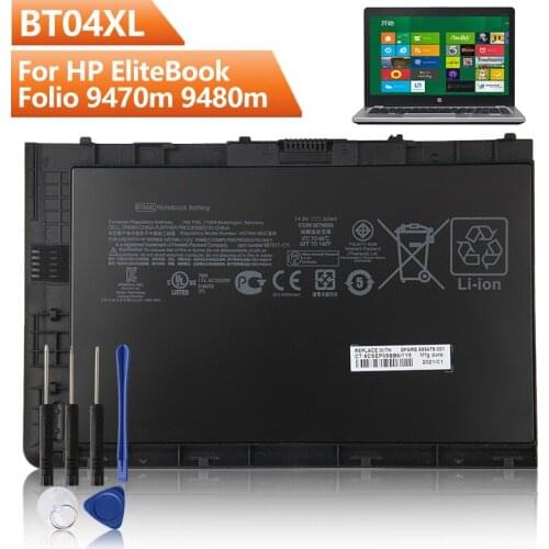 Original Replacement Battery BT04XL For HP EliteBook Folio 9470m 9480m BA06XL H4Q47AA 687945-001 Authentic Laptop Battery 3400mA