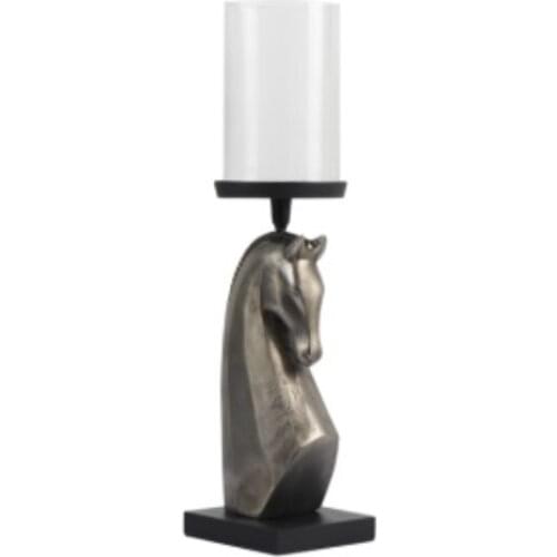 Porio Silver Black Horse Candle Holder 18x18x61cm