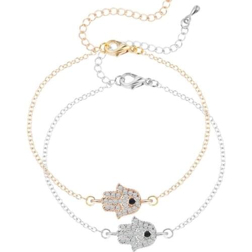 QIAMNI 1PC CZ Hippie Hamsa Fatima Hand Evil Eyes Palm Bracelet Charm Magic Captivate Allure for Women Handmade Jewelry Gift