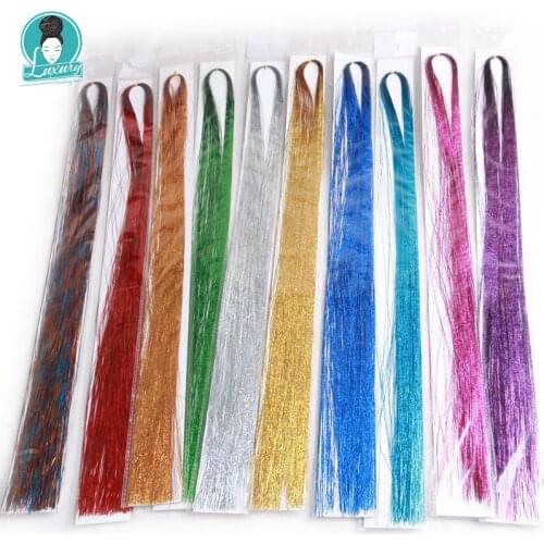 Luxury for Braiding Synthetic Hair Sparkling Silver Purple Rainbow Pink Gold Blue Colorful Hair Bling 22inch Folded Hair Tinsel