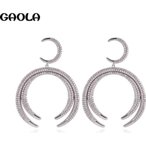 GAOLA Silver Color Earrings Jewelry Fashion Clear Crystal Zircon Moon Dangle Earrings For Women Girls Kids Lady Gift GLE7935