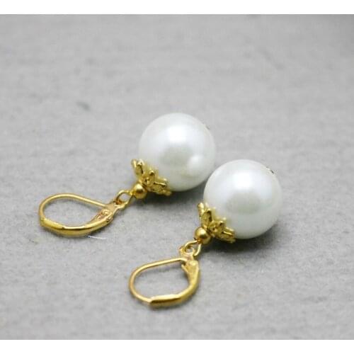 14mm Popular White Shell pearl beads Faceted Earrings Earbob Eardrop gifts for women girls ladies Fashion jewelry making design