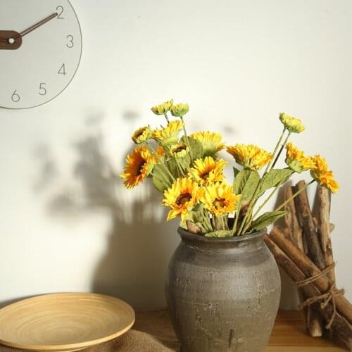 3 Heads Silk Sunflower Yellow Flower Home Decoration Imitation Flowers Wedding Road Lead Flower Wall Artificial Flower