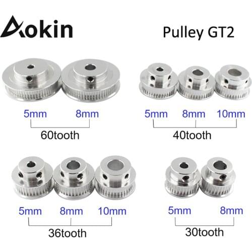 Aokin 3D Printer Pulley GT2 30 36 40 60 Tooth Timing Pulleys Bore 10mm 8mm 5mm Aluminium Gear Teeth Width 6mm 2GT Wheel Parts