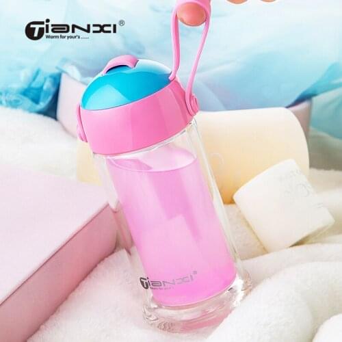 230ml Glass Double-Handed Bottle Of Students Holding Water Bottle Transparent Kettle Outdoor Sports Water Bottle Drinkware