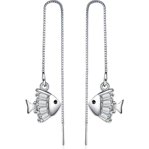 Stylish Simple Fish Micro Paved AAA Cubic Zircon Drop Earrings for Women Girl Fashion Sweet Long Chain Tassel Earring Party Gift