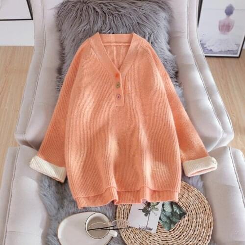 Merry Pretty 2020 Spring New Korean Sweater Flat Knitted Button V-Neck Women Sweaters And Pullovers Oversized Casual Sweaters