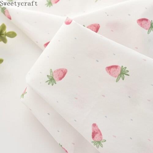 White Strawberry Printed Thin Cotton Fabric By Half Meter DIY Sewing Spring Summer Dress Shirt Making Clothes Textile Material