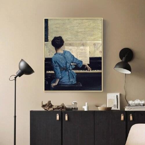 Vintage Play Piano Girls Canvas Painting Figure Posters and Prints Cuadros Wall Art Pictures for Living Room Home Decor