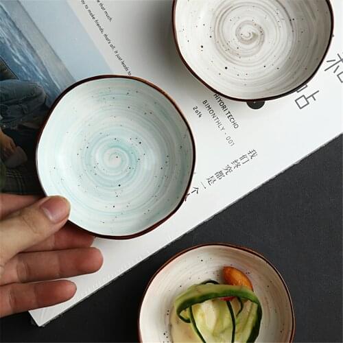 Japanese Ceramic Sauce Dish Round Thread Plate Seasoning Soy Sauce Bowl Vinegar Dishes Ketchup Plates Kitchen Cultery Decoration