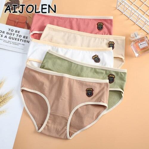 AIJOLEN Cotton Edging Contrast Panties Comfortable and Breathable Regular Ladies Briefs Simple Solid Color Girls Underwear