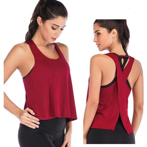 Women Ladies Casual Sleeveless T-shirts Vest Tops Soft Solid Back Cross Fitness Loose Workout Tank Gym Wear