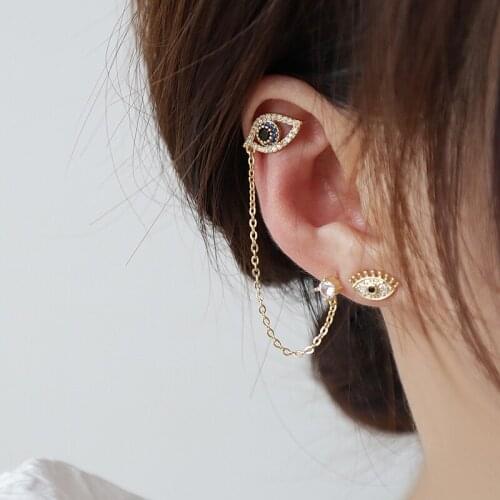 New Fashion Brand Jewelry 14K Real Gold Irregular Stud Earrings for Women Gift Shining Zircon Eyes Earrings