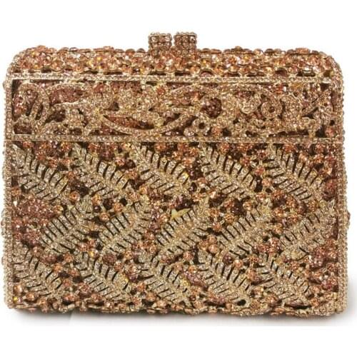 Champagne Colors Purses Diamond Leaves Lady Clutches Luxury High Quality Women Evening Phone Money Bags Mini Shoulder Handbag