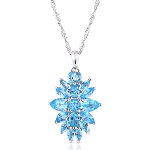 GZ ZONGFA New Fashion Natural Blue Topaz gem flower Chain pendant 925 Sterling Silver jewelry Necklace
