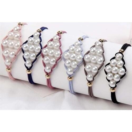 1PC Colors Woman Elegant Pearl Hair Ties Beads Girls Rubber Bands Ponytail Holders Hair Accessories Elastic Hair Band